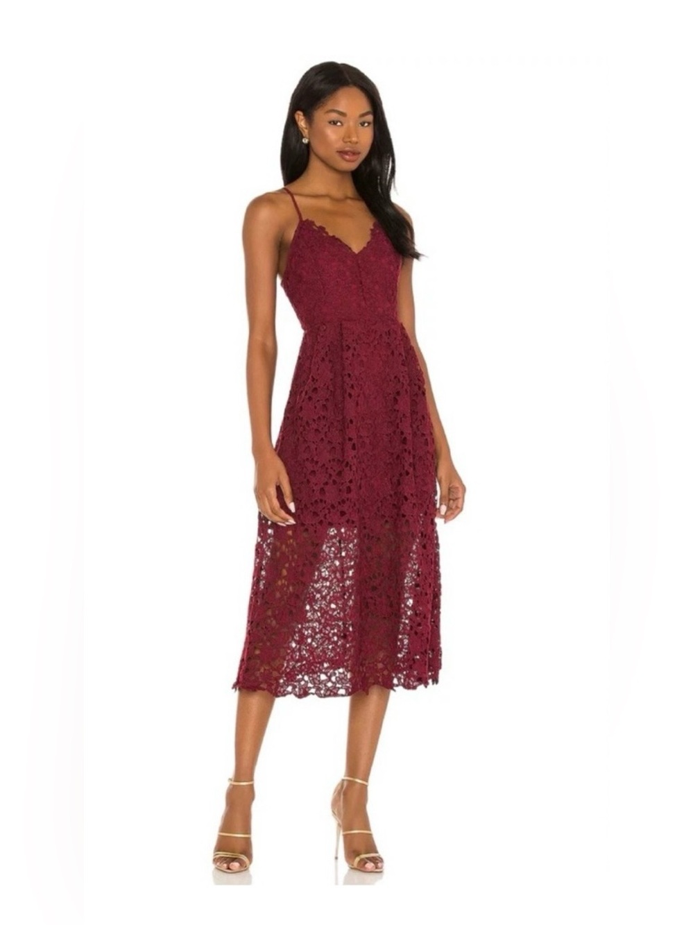 ASTR the Label Floral Lace A-Line Midi Dress Wine Burgundy Cami Medium M